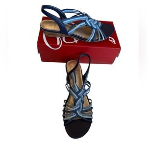 Impo Navy and Light Blue Braided Slingback wedge